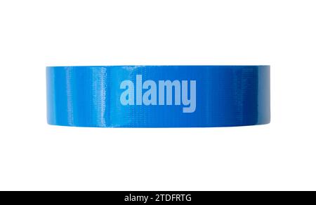 Top view photo of blue adhesive tape is isolated on white background with clipping path. Close up Stock Photo