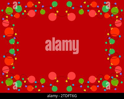 Christmas light frame. Festive frame with Christmas glowing garland and place for text. LED Christmas tree lights. Festive design for posters, banners Stock Vector