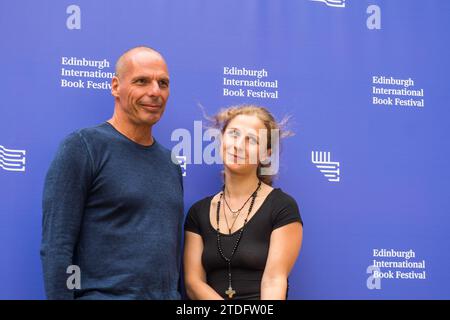 Edimburgh, Scotland. 18 August, 2018. Greek economist, academic and politician, who served as the Greek Minister of Finance, Yanis Varoufakis and Russ Stock Photo