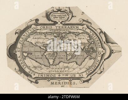 Cartouche with the World Map, 1598 - 1601 Rolwerkcartouche with the world map. In the edge of Psalm 24. The Cartouche is a fragment of a map of the old world. The print is part of an album. Antwerp paper engraving Rolwerkcartouche with the world map. In the edge of Psalm 24. The Cartouche is a fragment of a map of the old world. The print is part of an album. Antwerp paper engraving Stock Photo