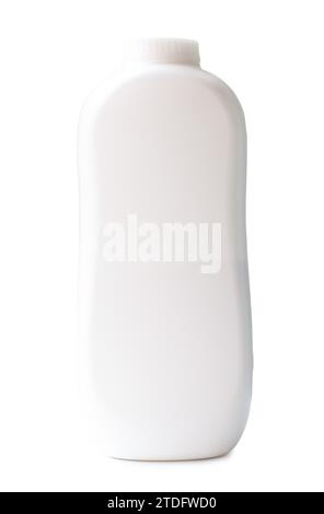 White plastic powder bottle standing is isolated on white background with clipping path. Stock Photo