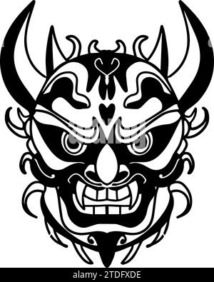 Japanese tattoo with demon Hannya Mask, tattoos or print on a T-shirt. Oni mask vector illustration design with dark art style Stock Vector