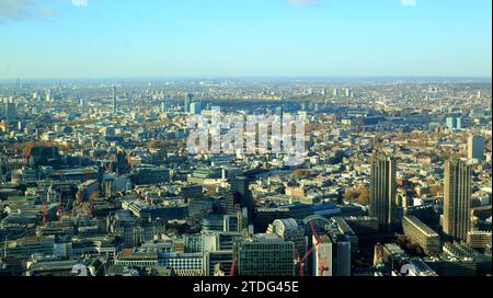 Aerial view over London, taken through glass from Horizon Tower Stock Photo