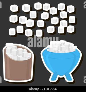 Illustration on theme tasty sweet sugar for restaurant menu, white food product consisting of small grains sand sugar for adding to different dishes Stock Vector