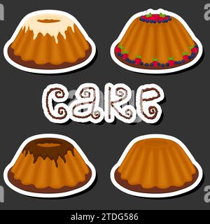 Illustration on theme big set different types dessert sweet berry cake, soft cake consisting of confectionery whipped cream, tasty cakes covered in fr Stock Vector