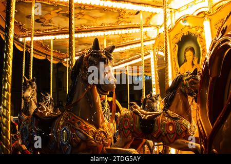 Carousel at night  in the Piazza della Repubblica Florence, Tuscany, Italy Stock Photo