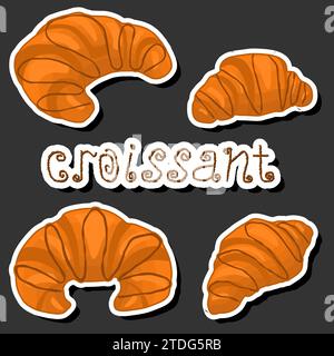Illustration on theme fresh French croissant, baked goods for morning breakfast, big set croissant consisting of natural sweet product, tasty cakes cr Stock Vector