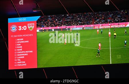 Muenchen, Deutschland. 17th Dec, 2023. Anzeigetafel Spielstand Endstand 3:0 FC Bayern Muenchen vs VfB Stuttgart 17.12.2023 DFL REGULATIONS PROHIBIT ANY USE OF PHOTOGRAPHS AS IMAGE SEQUENCES AND/OR QUASI-VIDEO/dpa/Alamy Live News Stock Photo