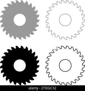 Round knife millstone circular saw disc set icon grey black color vector illustration image simple solid fill outline contour line thin flat style Stock Vector