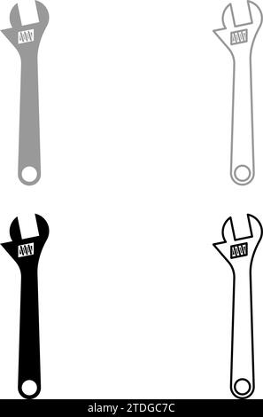 Monkey wrench adjustable spanner divorce key set icon grey black color vector illustration image simple solid fill outline contour line thin flat Stock Vector