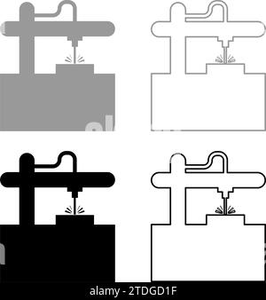 Laser CNC machine for engraving device equipment for cutting use beam set icon grey black color vector illustration image simple solid fill outline Stock Vector