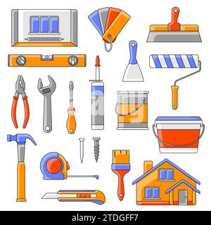 Repair working tools set. Equipment for construction industry and business. Stock Vector