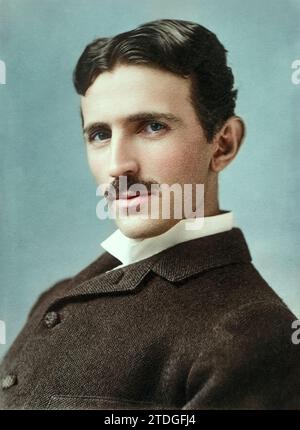 A photograph image of Nikola Tesla at age 34.. Year. Ca. 1890. By Bain News Service, publisher. Stock Photo