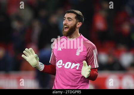 Matt Turner, Nottingham Forest goalkeeper warms up ahead of kick-off during the Premier League match between Nottingham Forest and Tottenham Hotspur at the City Ground, Nottingham on Friday 15th December 2023. (Photo: Jon Hobley | MI News) Credit: MI News & Sport /Alamy Live News Stock Photo