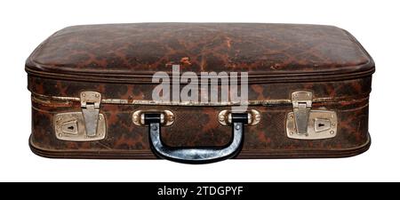 Old shabby suitcase on a white background. Retro suitcase isolate Stock Photo