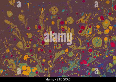 Traditional art of Ebru marbling. Abstract marbling floral pattern for fabric Stock Photo