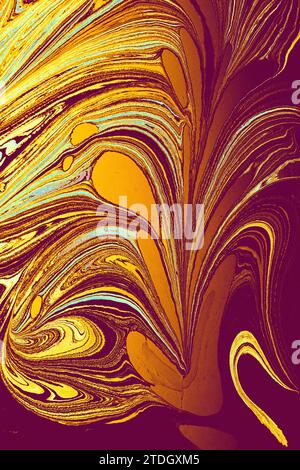 Traditional art of Ebru marbling. Abstract marbling floral pattern for fabric Stock Photo