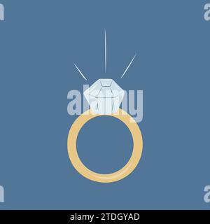 Wedding gold ring with stone on blue background. Stock Vector