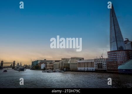 River Thames and The Shard in London at dusk Stock Photo