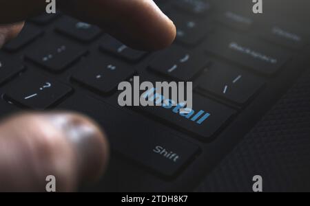Install button on keyboard. Concept for installing applications on computer Stock Photo