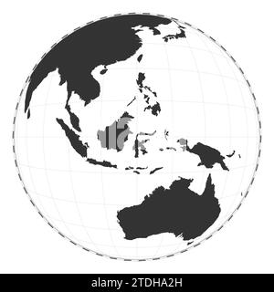 Vector world map. Satellite (tilted perspective) projection. Plain world geographical map with latitude and longitude lines. Centered to 120deg W long Stock Vector