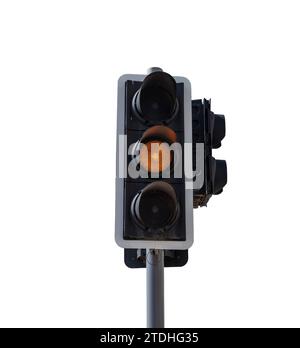 Traffic light isolated on white transparent, Amber color light, warning sign Stock Photo