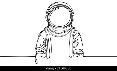 Single continuous line drawing of Astronaut vintage style. Astronaut cosmic traveler concept. Trendy one line draw graphic design vector illustration. Stock Vector