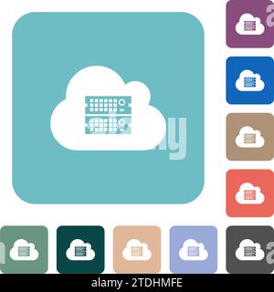 Cloud servers white flat icons on color rounded square backgrounds Stock Vector