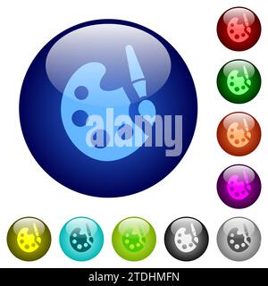 Paint kit solid icons on round glass buttons in multiple colors. Arranged layer structure Stock Vector