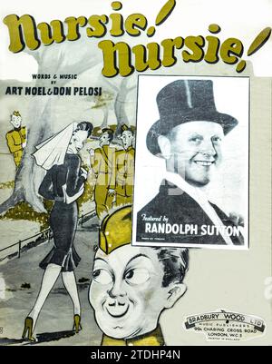 Vintage 1930s sheet music cover for 'Nursie Nursie', sung by Randolph Sutton. Words and music by Art Noel and Don Pelosi. Stock Photo