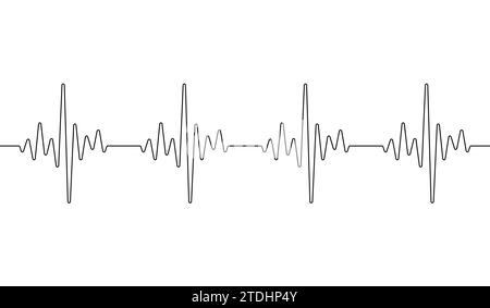 Heart beat one line. Continuous lines heart beats drawing. Wave pulse. Art heartbeat waves. Hand draw cardiogram. Outline human. Editable black stroke Stock Vector