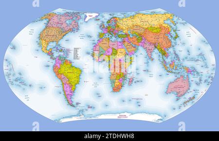 Catalan language political world map Wagner VII projection Stock Vector