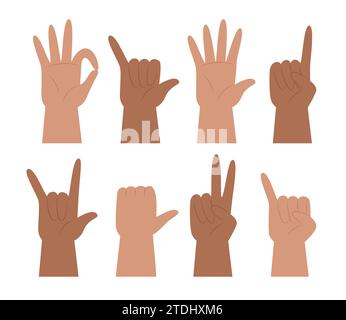 Set of Hands Showing Different Gestures for Counting for Sign Language Concept Illustration Stock Vector