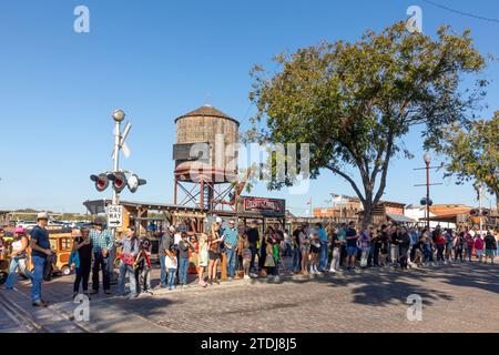 Fort Worth, Texas - November 4, 2023: people visit the stockyards train station located in the famous Stockyards and wait for the performance of longh Stock Photo