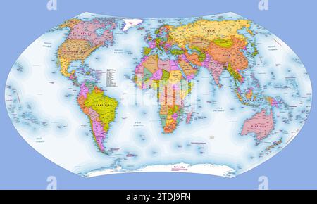 Finnish language political world map Wagner VII projection Stock Vector