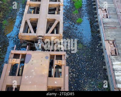 Empty freight train cars. Cars without a roof. Freight transportation ...