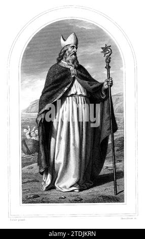 1857 , FRANCE , ITALY : The Greek bishop SAN NICOLA DI BARI ( 270 - 343 )  . Saint NICOLAS de MYRE , aka SAINT NICOLAS aka SANTA CLAUS aka SANTA KLAUS - SAINT NICHOLAS aka Saint-Nicolas .  Engraving portrait by Bosselman from a painting by Leloir , pubblished in France ,  1857 . - HISTORY - FOTO STORICHE - san Nicola di Myra -  san Nicolao -  san Nicolò  - BABBO NATALE - XMAS - CHRISTMAS - Nicholas of Bari - Saint Nick - Nikolaus von Myra - SANTO -  RELIGIONE CATTOLICA - CATHOLIC RELIGION - portrait - ritratto - Saint - Roman Catholic Church - XIX CENTURY - XIX SECOLO - '800 - 800's - 1800's - Stock Photo