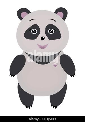 Happy cute panda, vector color illustration in grey and pink shades Stock Vector