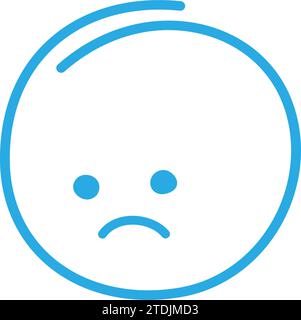 Outline hand drawn sad smiley face in trendy monochrome blue. Concept for greetings or other uses. Isolate. EPS. Vector for poster, banner, brochures, cards, price, label or web or many different uses Stock Vector