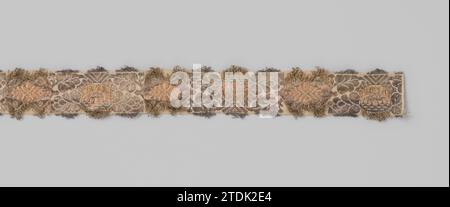 Silk brokaat ribbon; A repeating pattern has been applied to a white surface that consists of two stylized motifs in silver and gold separated by a pink bar, anonymous, c. 1700 - c. 1715 Silk brokaat ribbon. A repeating pattern has been applied to a white surface that consists of two stylized motifs in silver, gold and pink. The edges are trimmed with decorative band. West-Europa whole: Silk. brocade (textile) Silk brokaat ribbon. A repeating pattern has been applied to a white surface that consists of two stylized motifs in silver, gold and pink. The edges are trimmed with decorative band. We Stock Photo