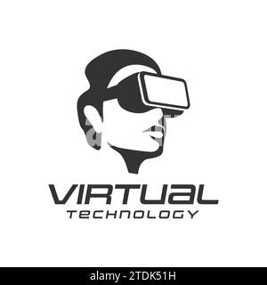 Human head silhouette with virtual reality helmet logo on white background Stock Vector