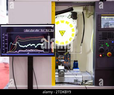 CNC vertical machining center. Industrial manufacturing machine. Stock Photo