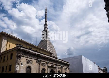 View of  Mole Antonelliana, a major landmark building in Turin, Piedmont region, Italy, named after its architect, Alessandro Antonelli. Stock Photo