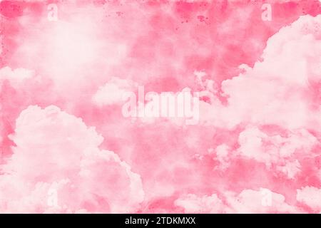 pink sky sweet water color painting effect nature pain art hand drawing for valentine wedding card decoration Stock Photo