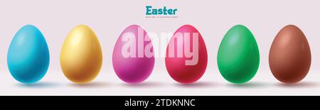 Easter eggs vector set design. Easter eggs colorful plain collection elements for kids fun egg hunt celebration 3d realistic objects. Vector Stock Vector