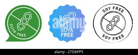 Soya free no soy bean label stamp set emblem collection Stock Vector