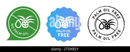 Palm oil free emblem tag circle set label rubber stamp collection in green blue gradient and black color Stock Vector