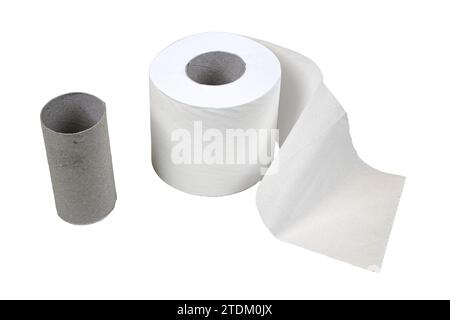 one whole and one finished toilet paper roll on a transparent background Stock Photo