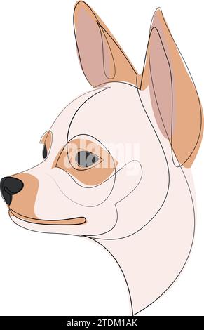 Continuous line Chihuahua. Single line minimal style small dog vector illustration. Portrait Stock Vector