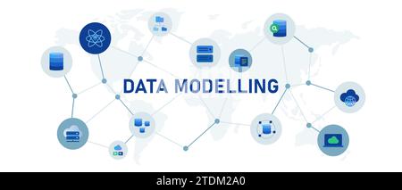 Data modelling database model concept banner header connected icon set symbol illustration Stock Vector